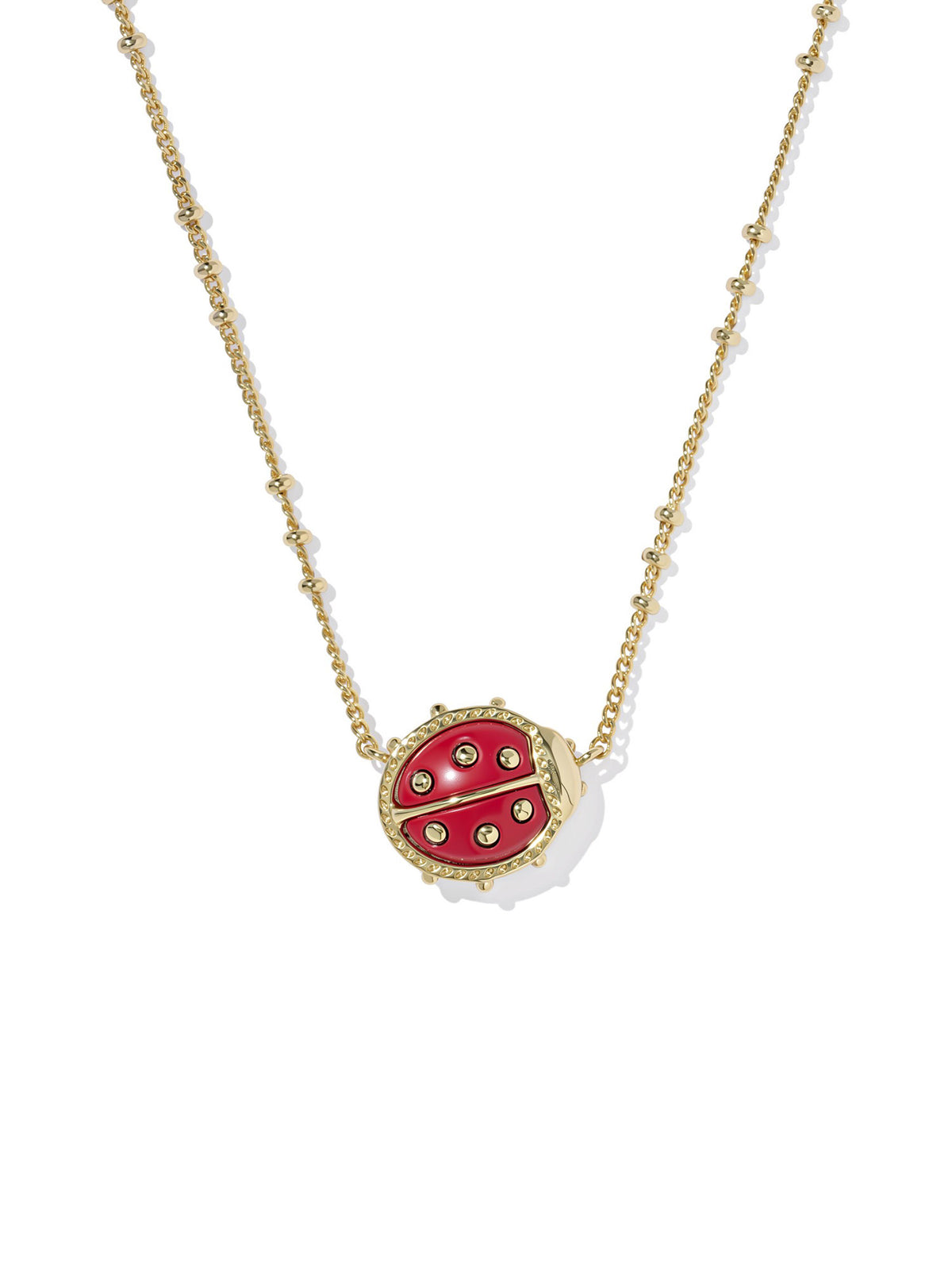 Kendra Scott Ladybug Gold Short Pendant Necklace Red Vermillion Magnesite
