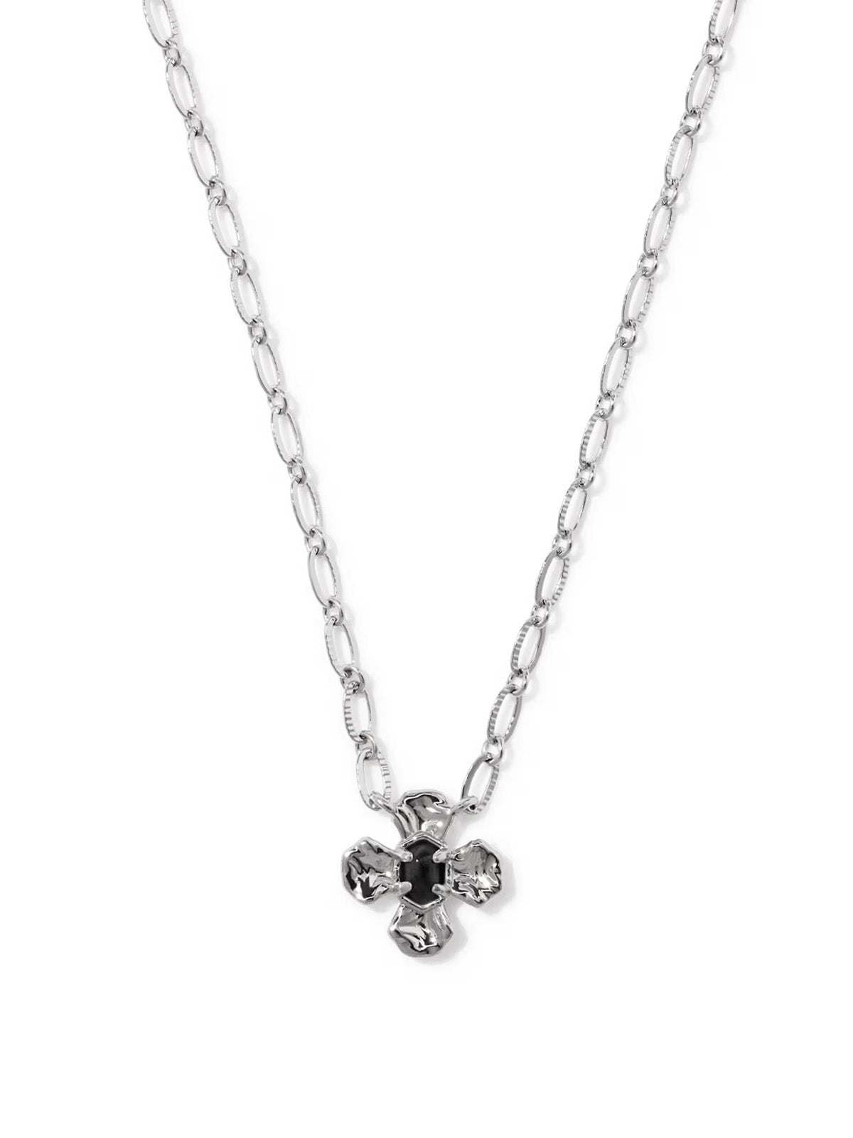 Kendra Scott Leanne Silver Short Pendant Necklace in Black Granite