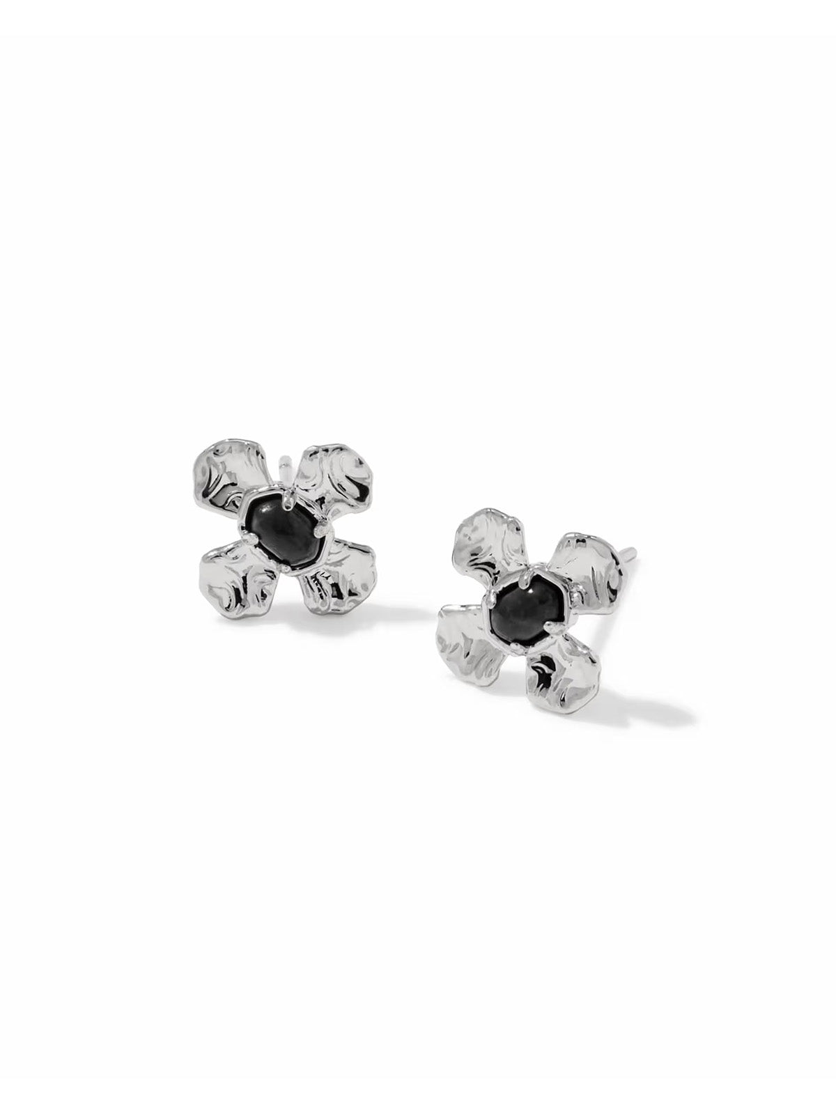 Kendra Scott Leanne Silver Stud Earrings in Black Granite
