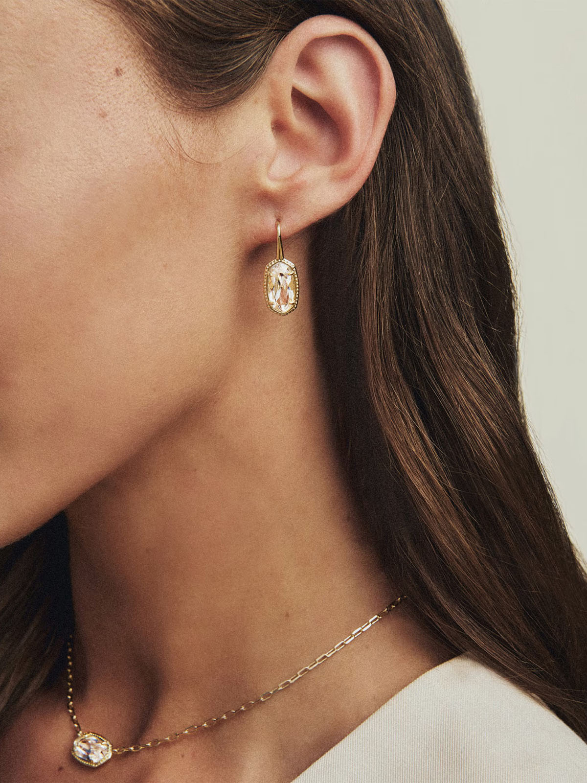 Kendra Scott Lee Luxe Gold Drop Earrings in White CZ