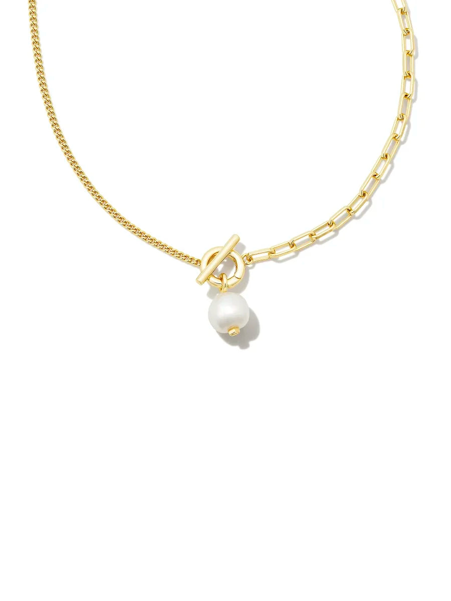 Kendra Scott Leighton Convertible Gold Pearl Chain Necklace in Freshwater Cultured Pearl