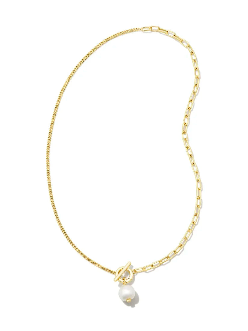 Kendra Scott Leighton Convertible Gold Pearl Chain Necklace in Freshwater Cultured Pearl