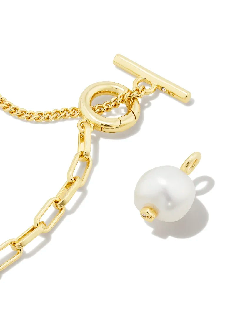 Kendra Scott Leighton Convertible Gold Pearl Chain Necklace in Freshwater Cultured Pearl