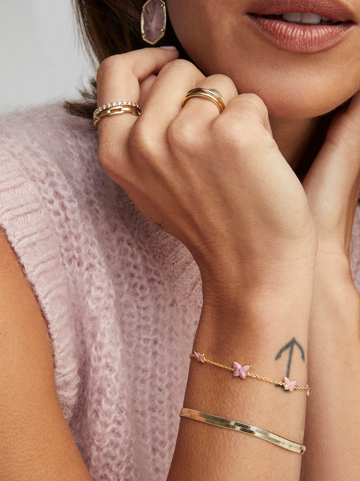 Kendra Scott Lillia Butterfly Gold Pink Enamel Delicate Chain Bracelet