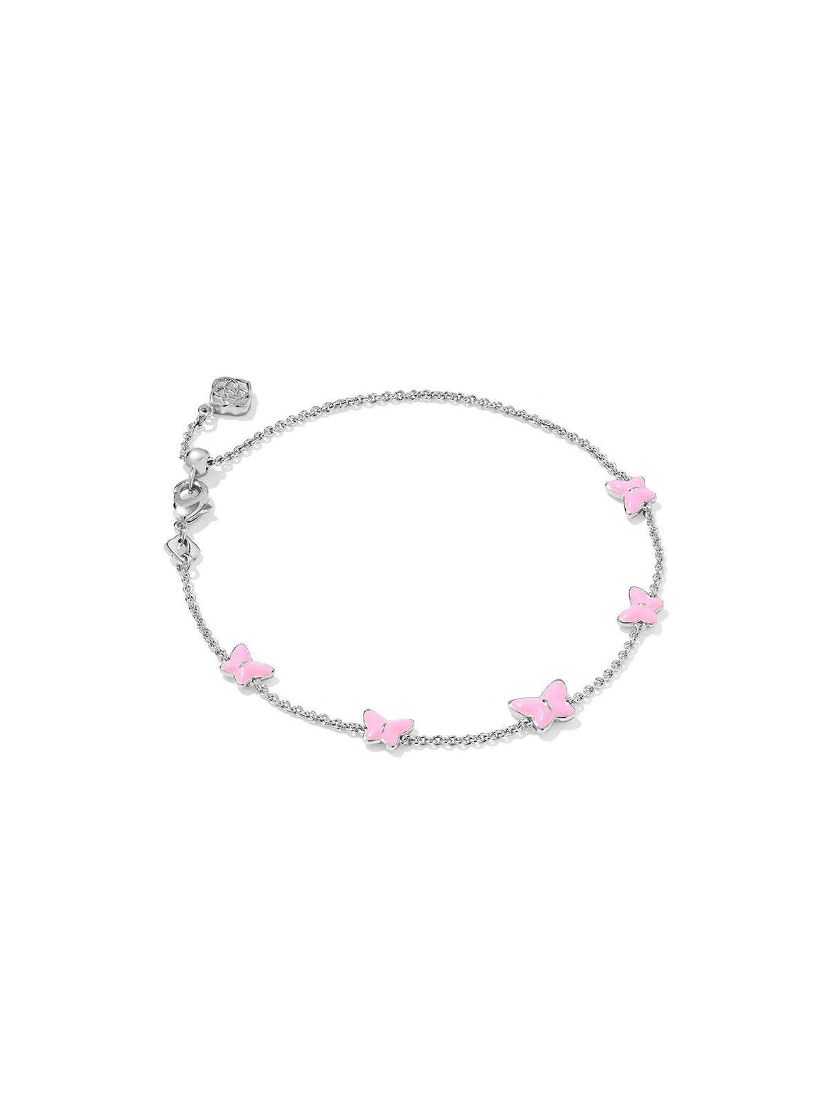 Kendra Scott Lillia Butterfly Silver Pink Enamel Delicate Chain Bracelet