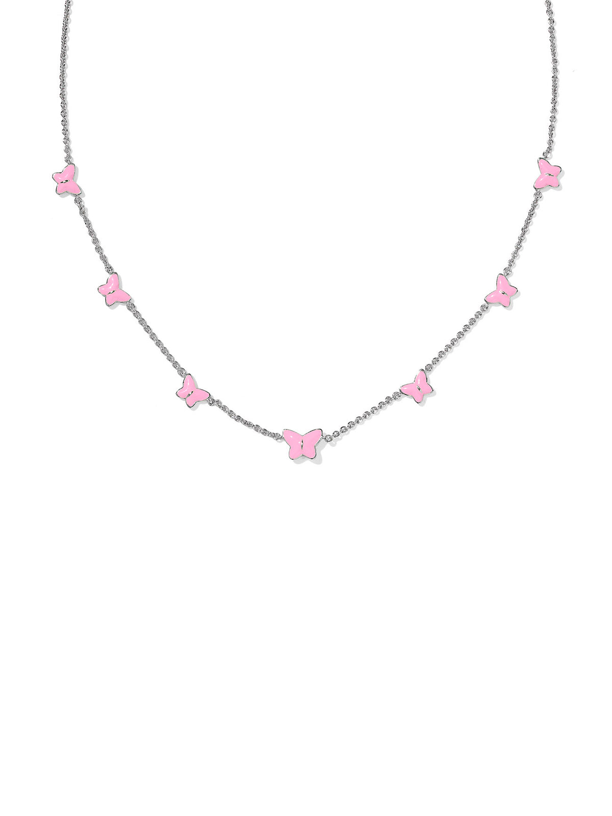 Kendra Scott Lillia Butterfly Silver Pink Enamel Strand Necklace