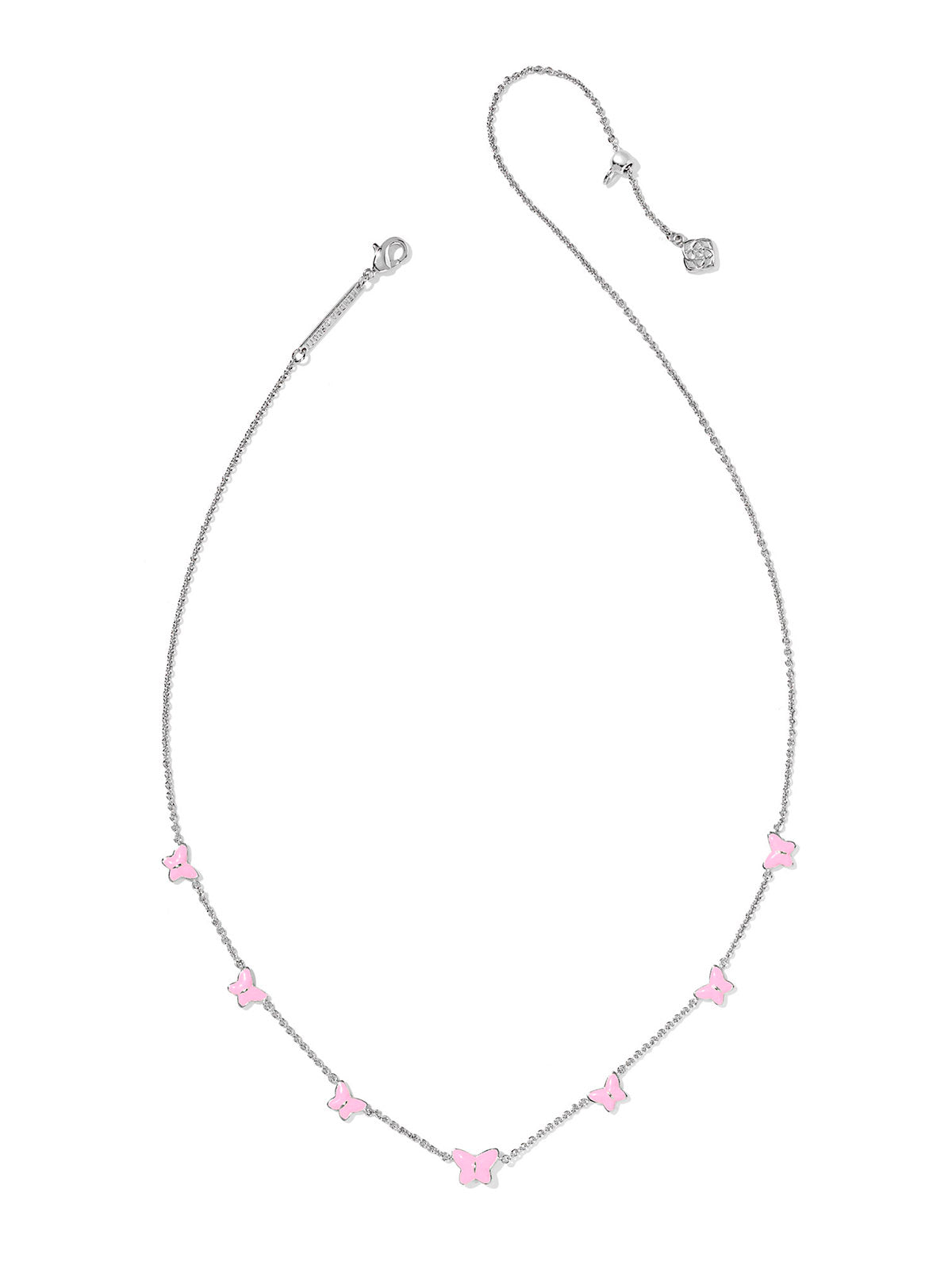 Kendra Scott Lillia Butterfly Silver Pink Enamel Strand Necklace
