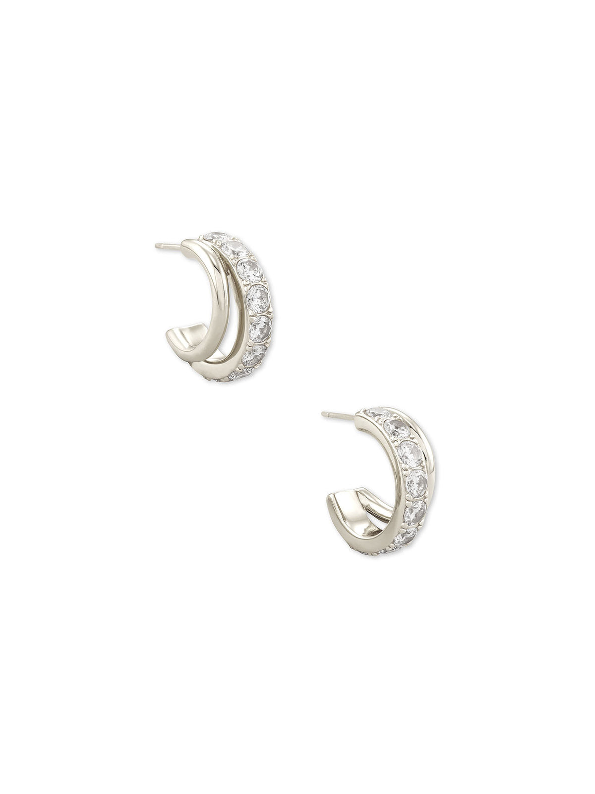 Kendra Scott Livy Silver Huggie Earrings in White Crystal