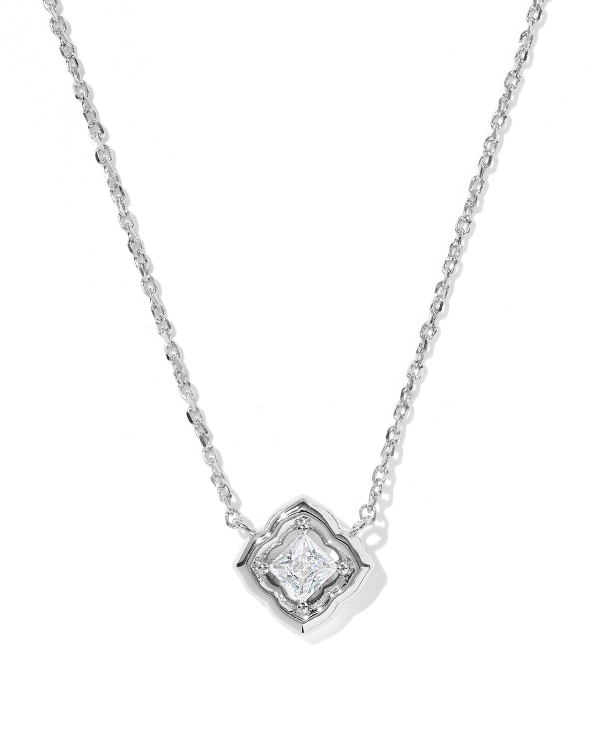 Kendra Scott Mallory Crystal Short Pendant Necklace Silver White
