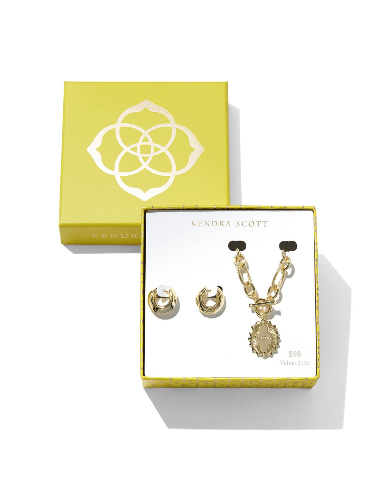 Kendra Scott Mama Necklace & Mikki Huggie Earrings Gold Gift Set