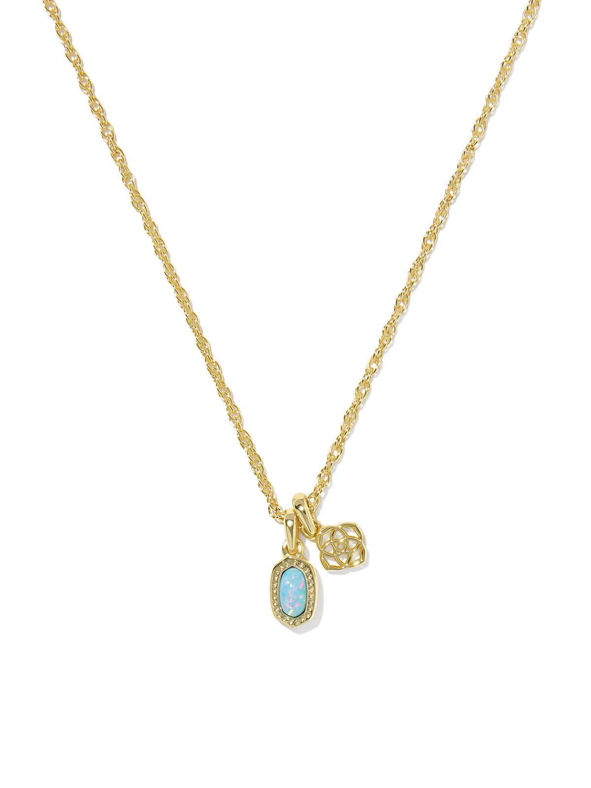 Kendra Scott Mini Elisa & Dira Gold Necklace in Blue Lab Grown Opal