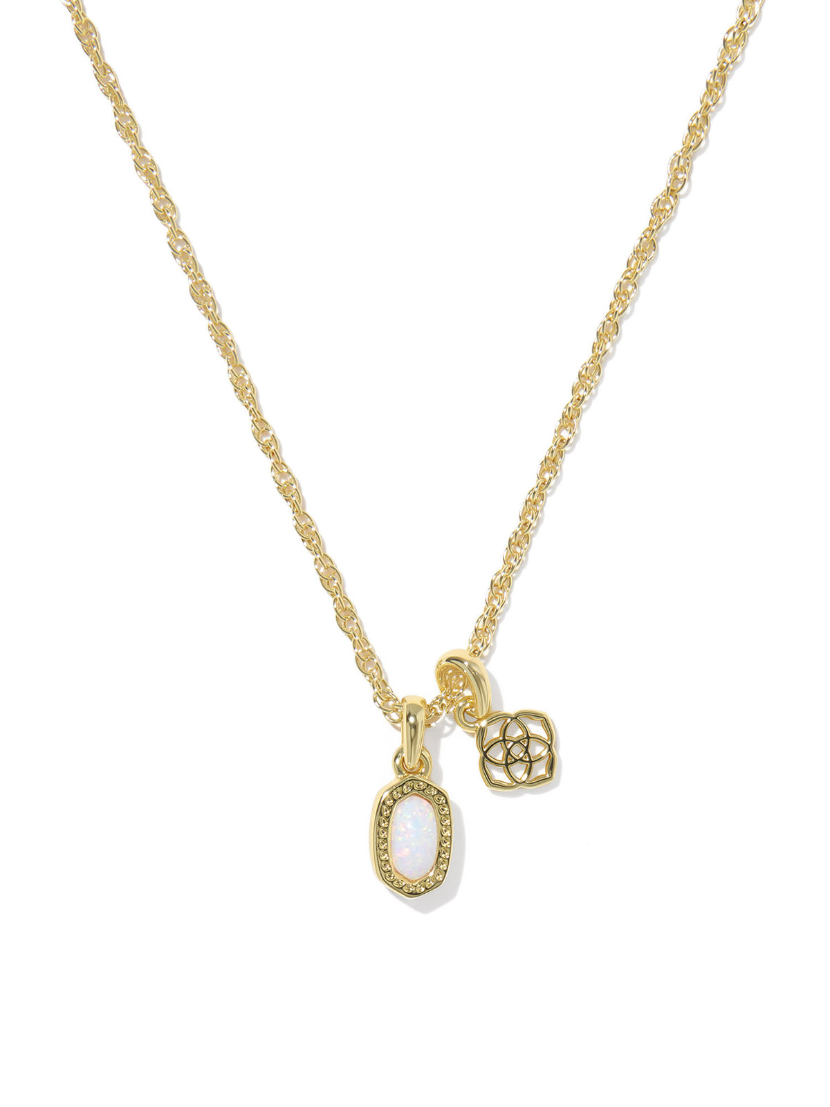 Kendra Scott Mini Elisa & Dira Gold Necklace in Bright White Lab Grown Opal