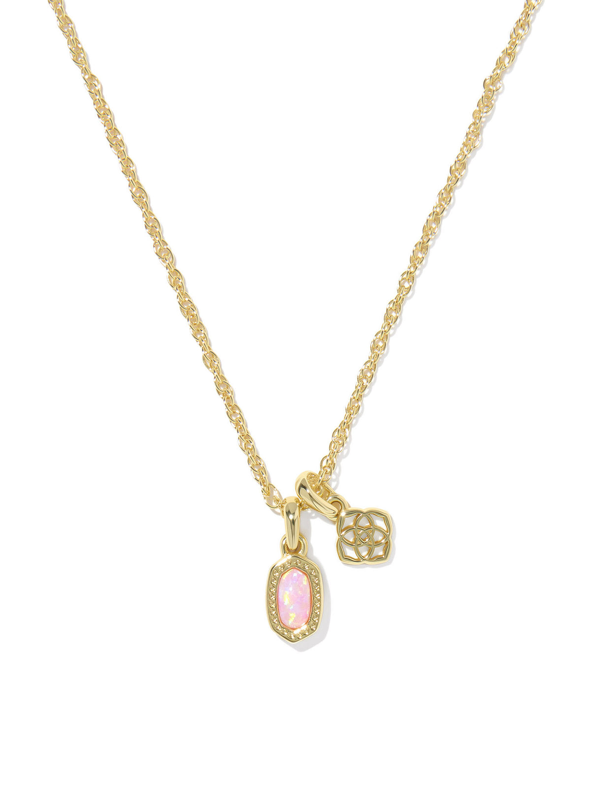 Kendra Scott Mini Elisa & Dira Gold Necklace in Light Pink Lab Grown Opal