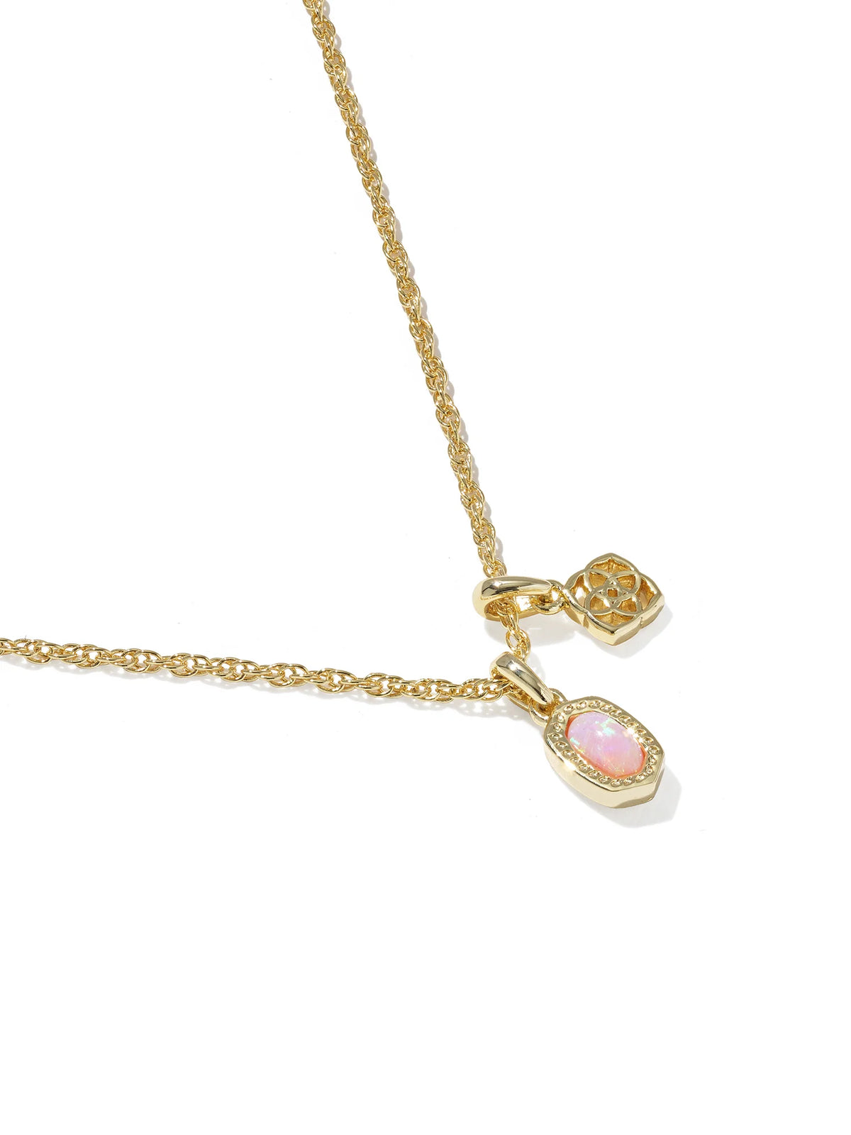 Kendra Scott Mini Elisa & Dira Gold Necklace in Light Pink Lab Grown Opal