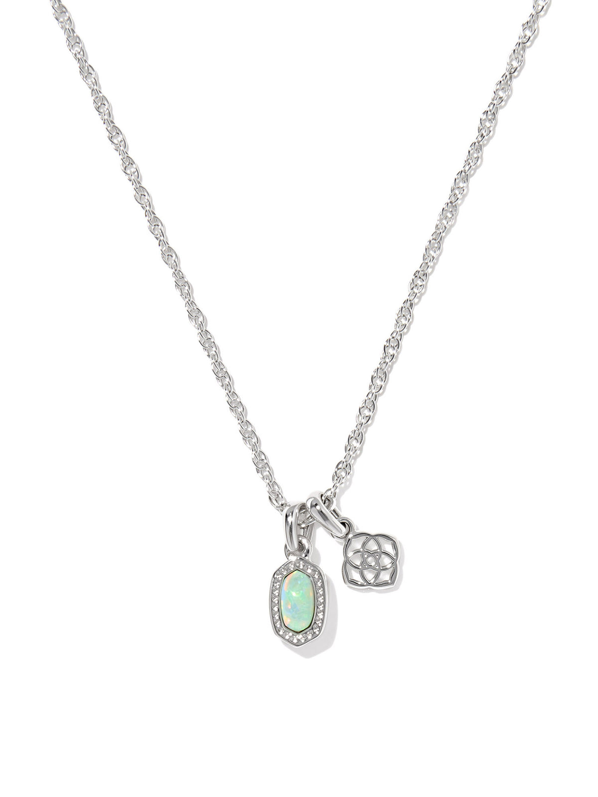 Kendra Scott Mini Elisa & Dira Silver Necklace in Green Lab Grown Opal