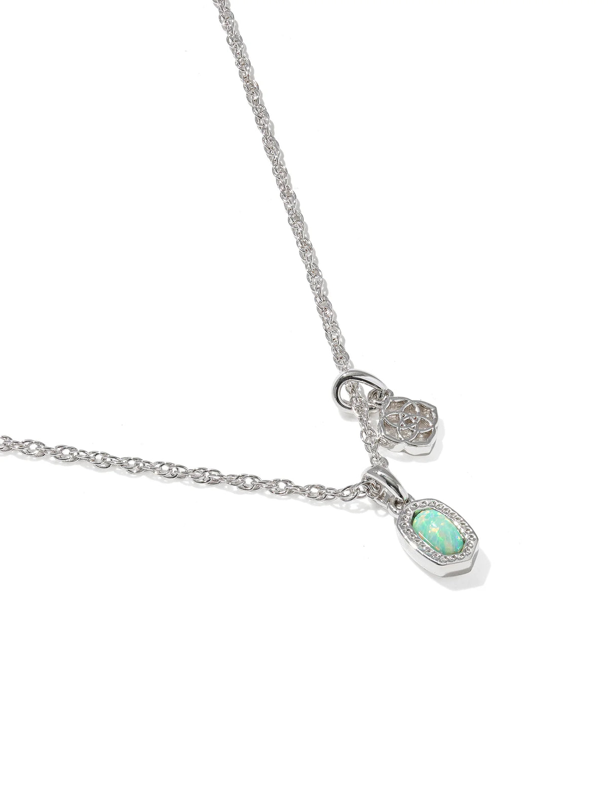 Kendra Scott Mini Elisa & Dira Silver Necklace in Green Lab Grown Opal