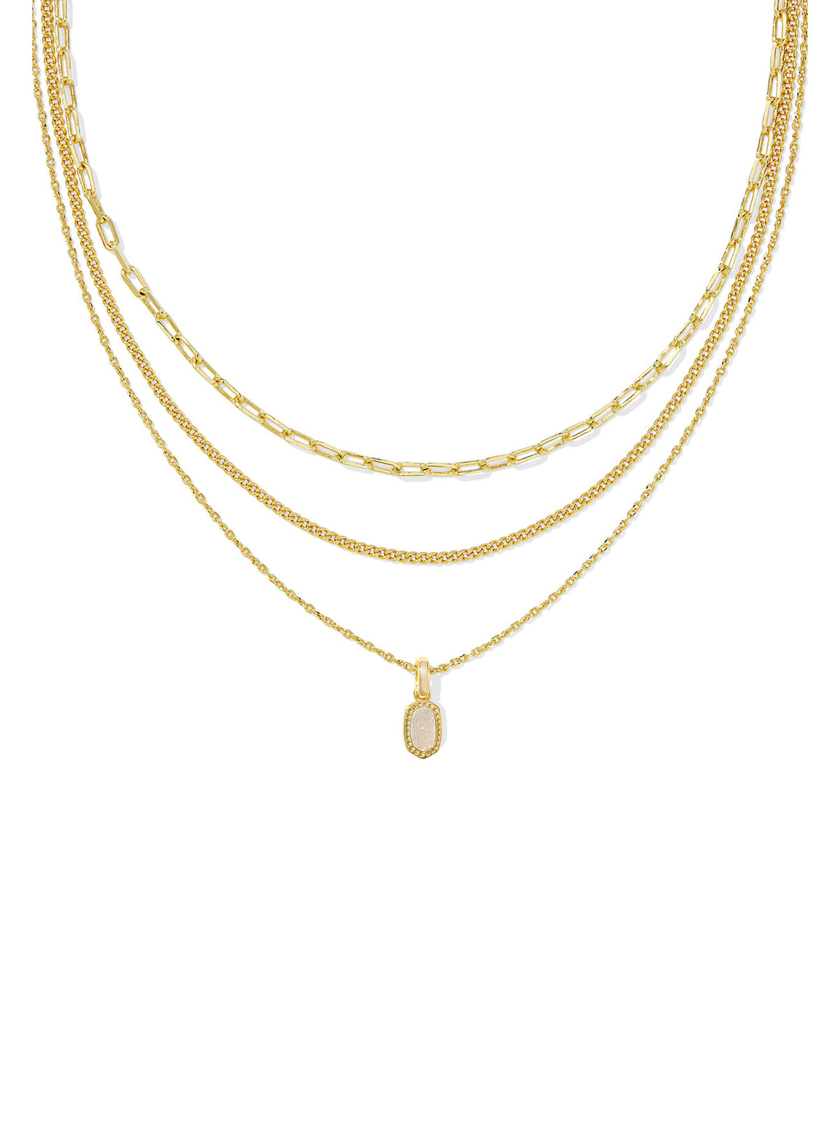 Kendra Scott Mini Elisa Gold Triple Strand Necklace in Iridescent Drusy