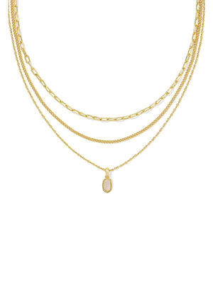 Kendra Scott Mini Elisa Gold Triple Strand Necklace in Iridescent Drusy