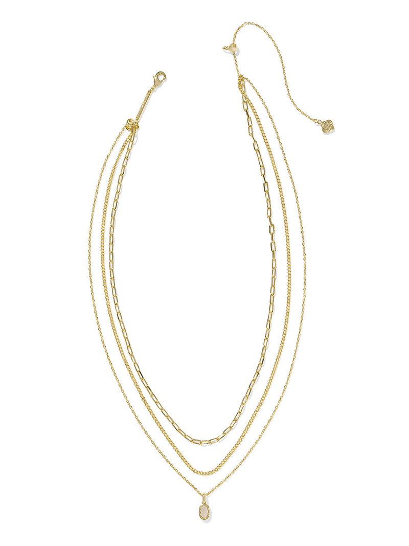 Kendra Scott Mini Elisa Gold Triple Strand Necklace in Iridescent Drusy