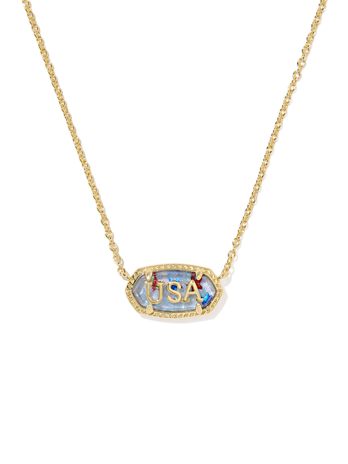 Kendra Scott Elisa USA Gold Short Pendant Necklace in Red, White & Blue Star Illusion