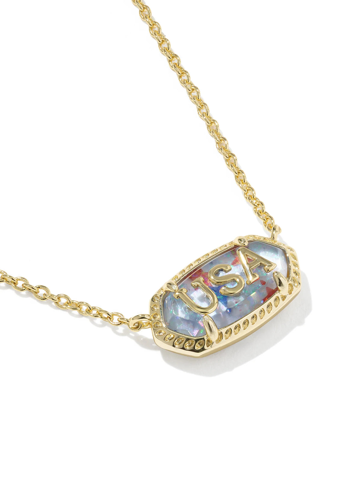 Kendra Scott Elisa USA Gold Short Pendant Necklace in Red, White & Blue Star Illusion