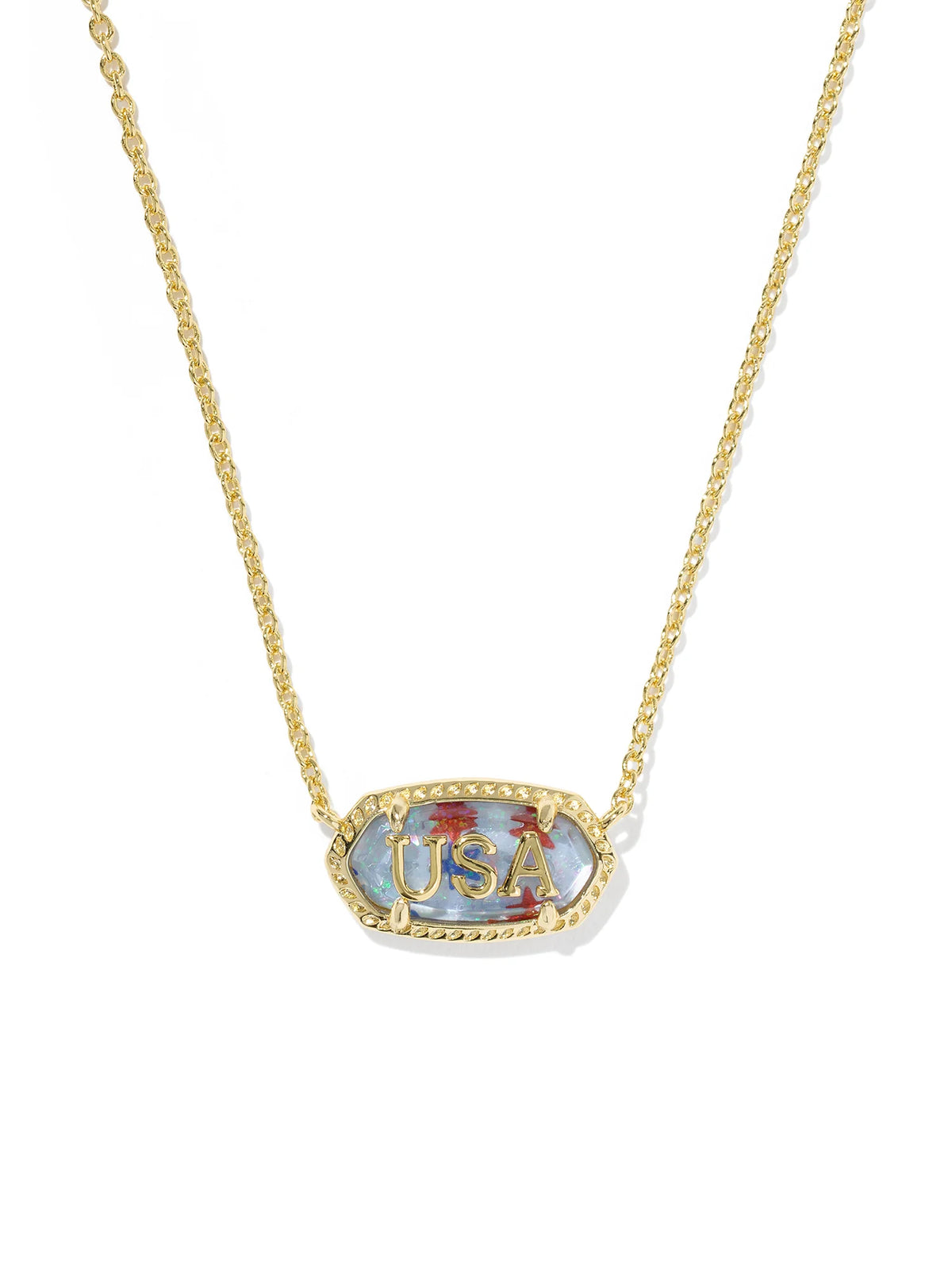 Kendra Scott Elisa USA Gold Short Pendant Necklace in Red, White & Blue Star Illusion