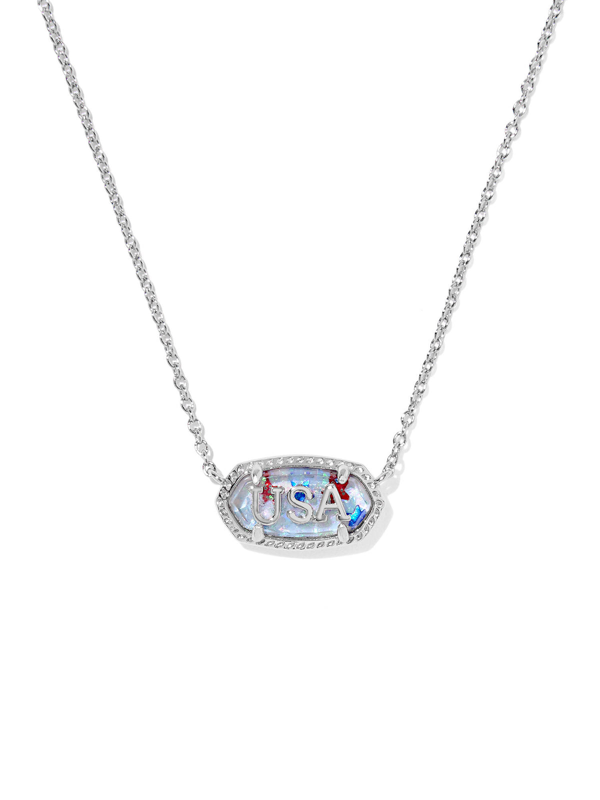 Kendra Scott Elisa USA Silver Short Pendant Necklace in Red, White & Blue Star Illusion
