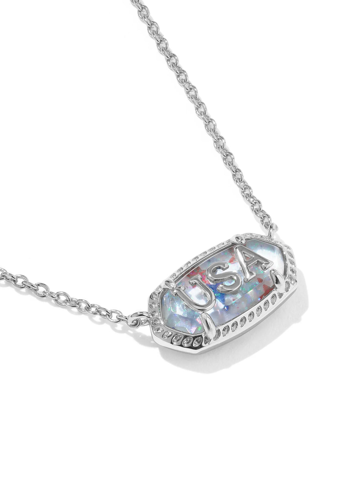 Kendra Scott Elisa USA Silver Short Pendant Necklace in Red, White & Blue Star Illusion
