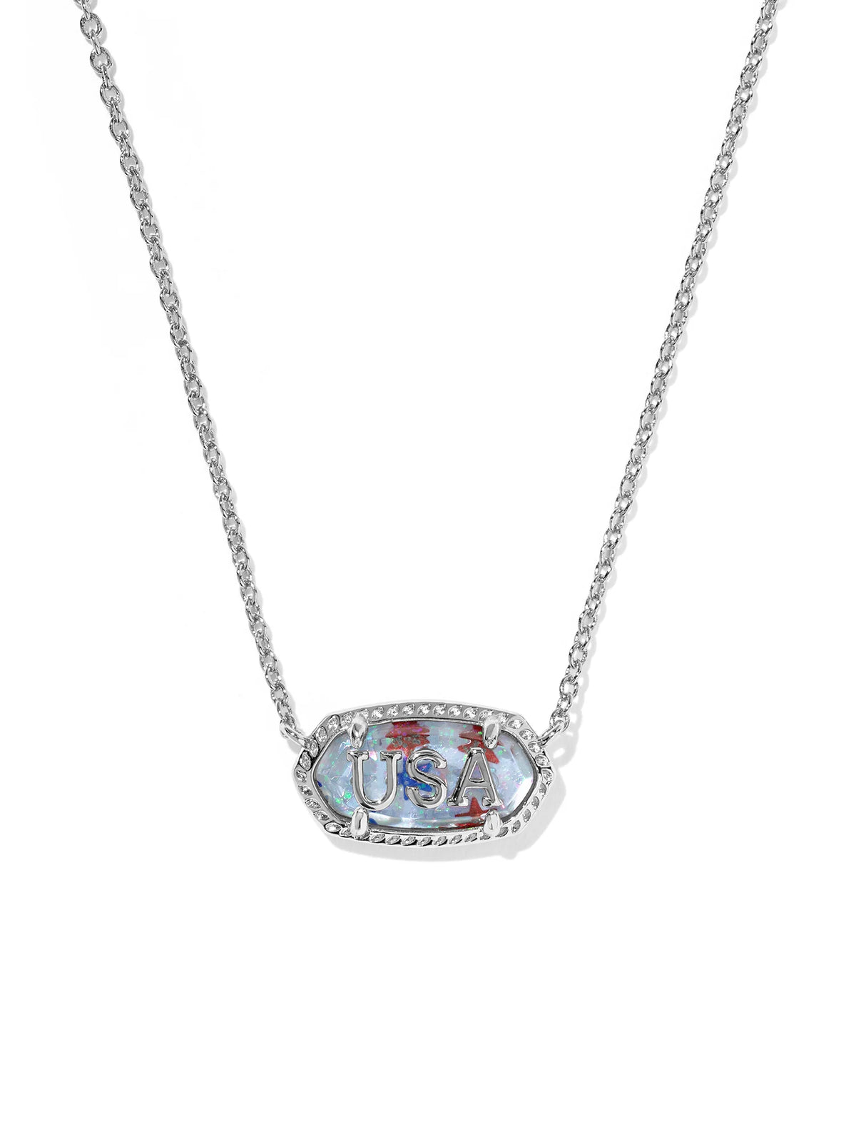 Kendra Scott Elisa USA Silver Short Pendant Necklace in Red, White & Blue Star Illusion