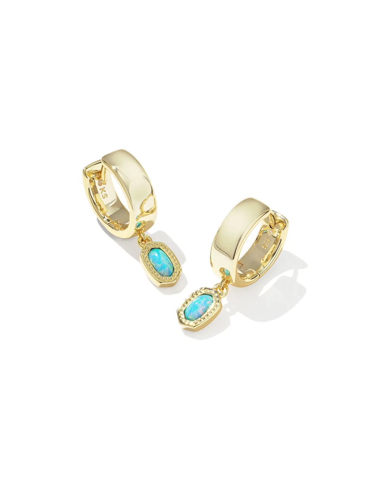 Kendra Scott Mini Ellie Gold Wide Huggie Earrings in Blue Lab Grown Opal