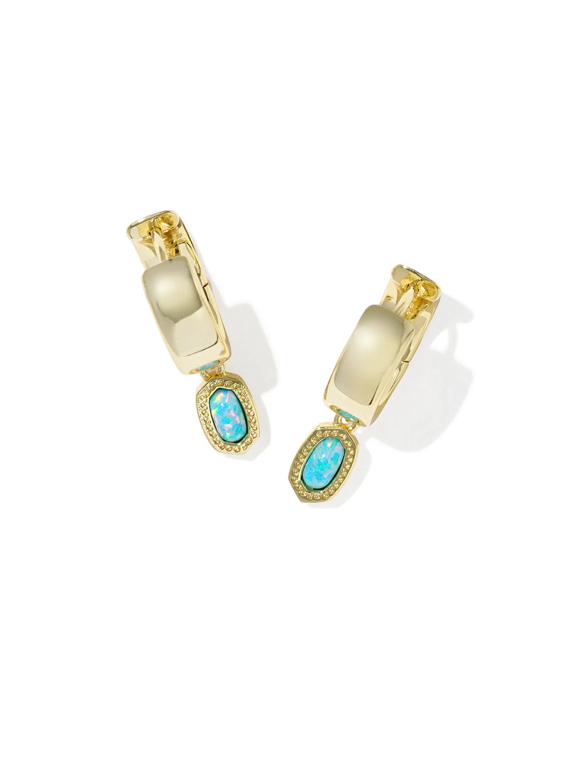 Kendra Scott Mini Ellie Gold Wide Huggie Earrings in Blue Lab Grown Opal