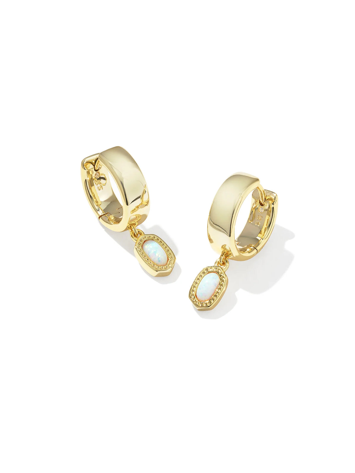 Kendra Scott Mini Ellie Gold Wide Huggie Earrings in Bright White Lab Grown Opal