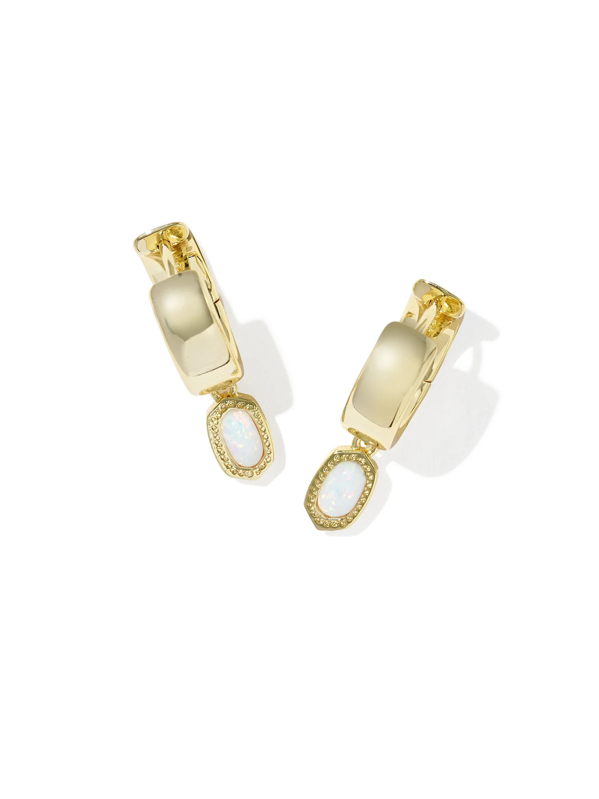 Kendra Scott Mini Ellie Gold Wide Huggie Earrings in Bright White Lab Grown Opal