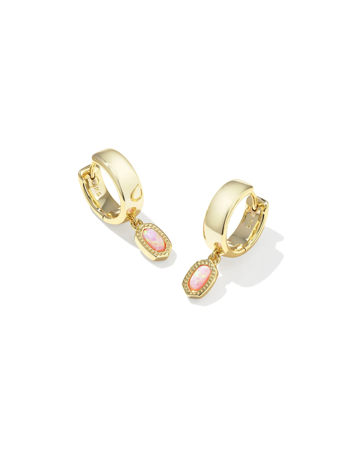 Kendra Scott Mini Ellie Gold Wide Huggie Earrings in Light Pink Lab Grown Opal