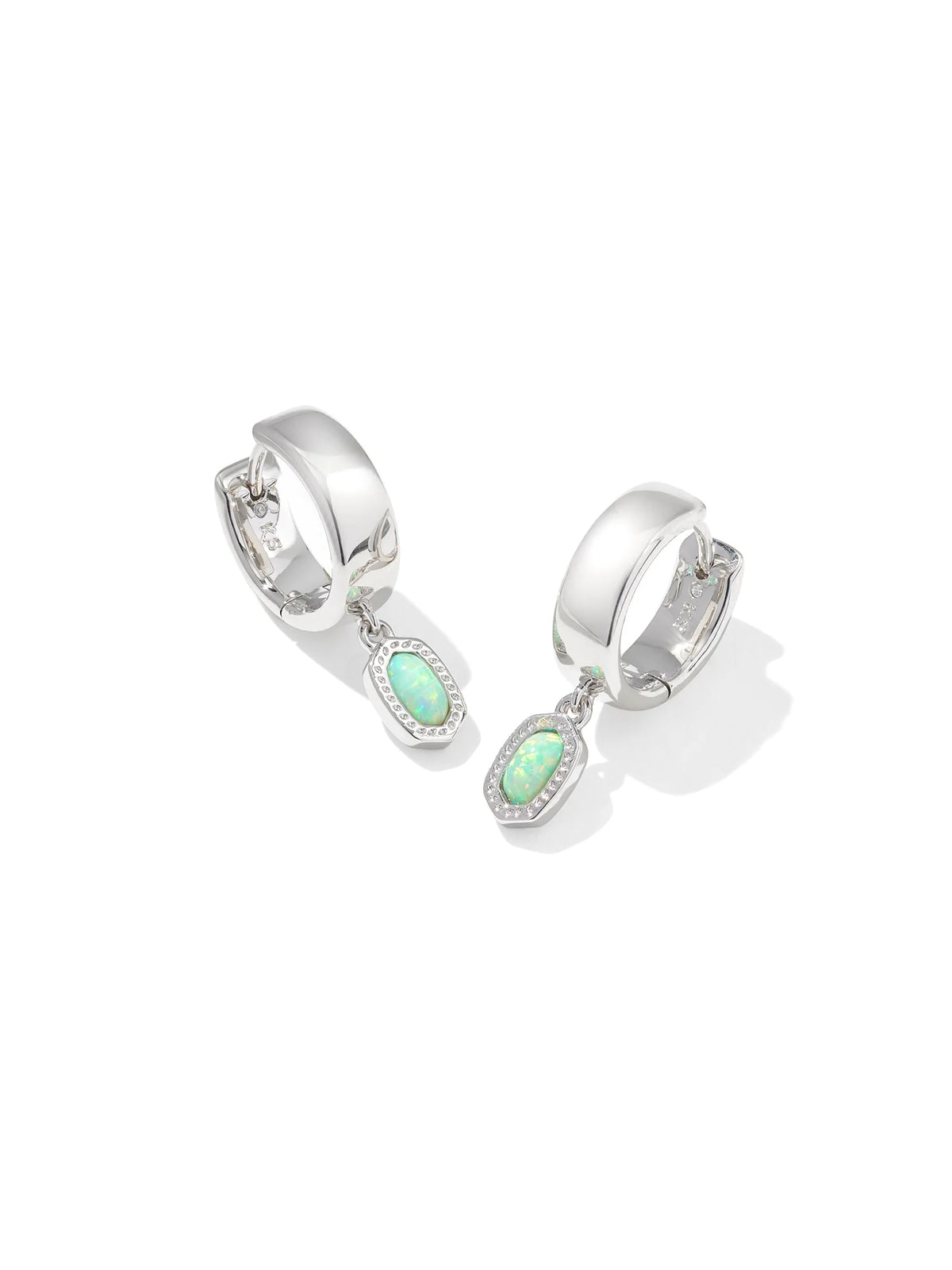 Kendra Scott Mini Ellie Silver Wide Huggie Earrings in Green Lab Grown Opal