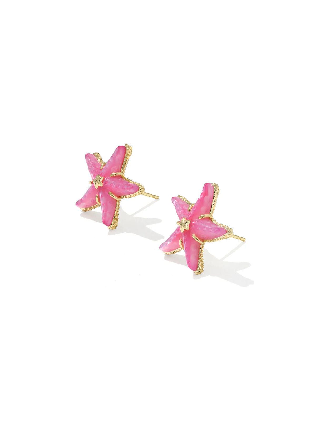 Kendra Scott Parker Starfish Gold Stud Earrings in Bright Pink Mother-of-Pearl