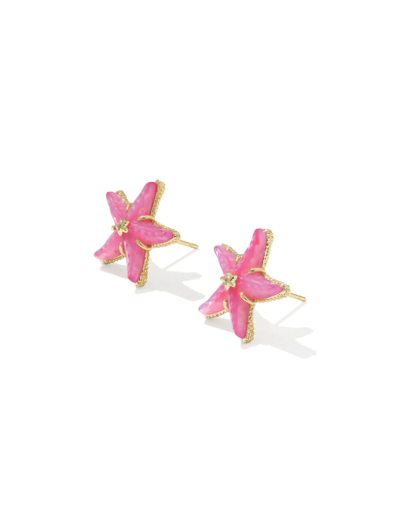 Kendra Scott Parker Starfish Gold Stud Earrings in Bright Pink Mother-of-Pearl