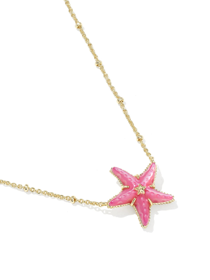 Kendra Scott Parker Starfish Gold Short Pendant Necklace in Bright Pink Mother-of-Pearl