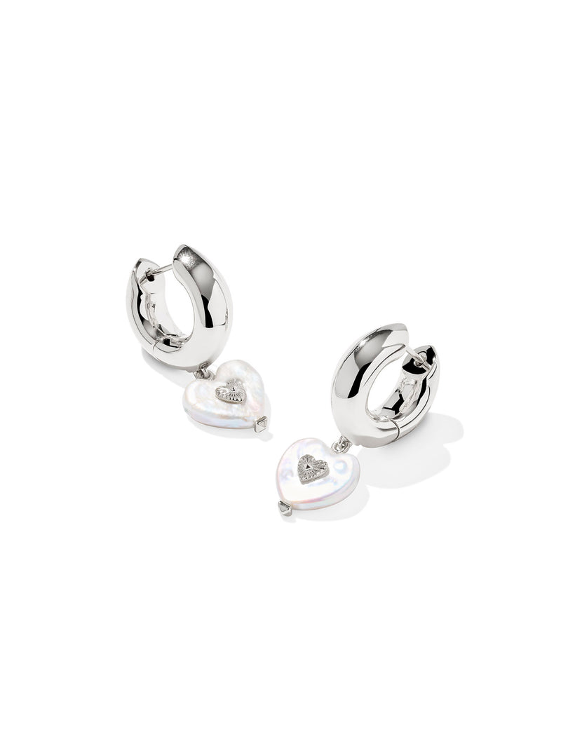 Kendra Scott Sasha Silver Heart Huggie Earrings in Freshwater Cultured Pearl