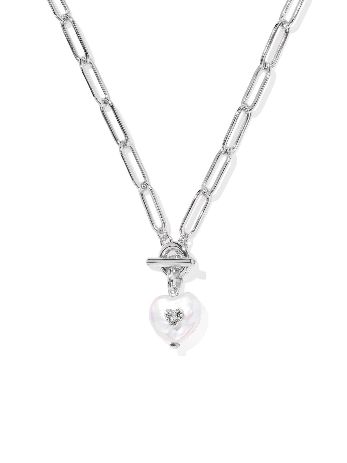 Kendra Scott Sasha Heart Link & Chain Necklace in Silver Freshwater Cultured Pearl