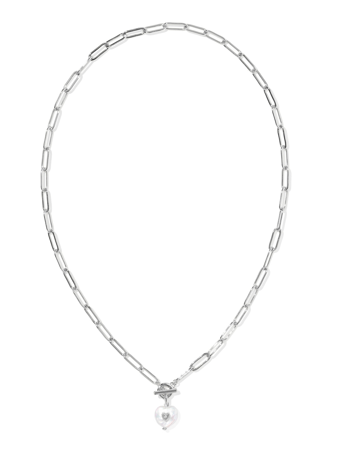Kendra Scott Sasha Heart Link & Chain Necklace in Silver Freshwater Cultured Pearl