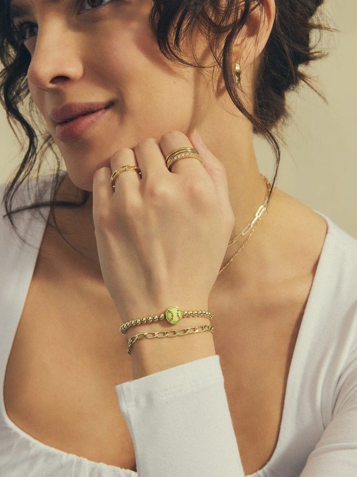 Kendra Scott Softball Gold Stretch Bracelet in Chartreuse Magnesite