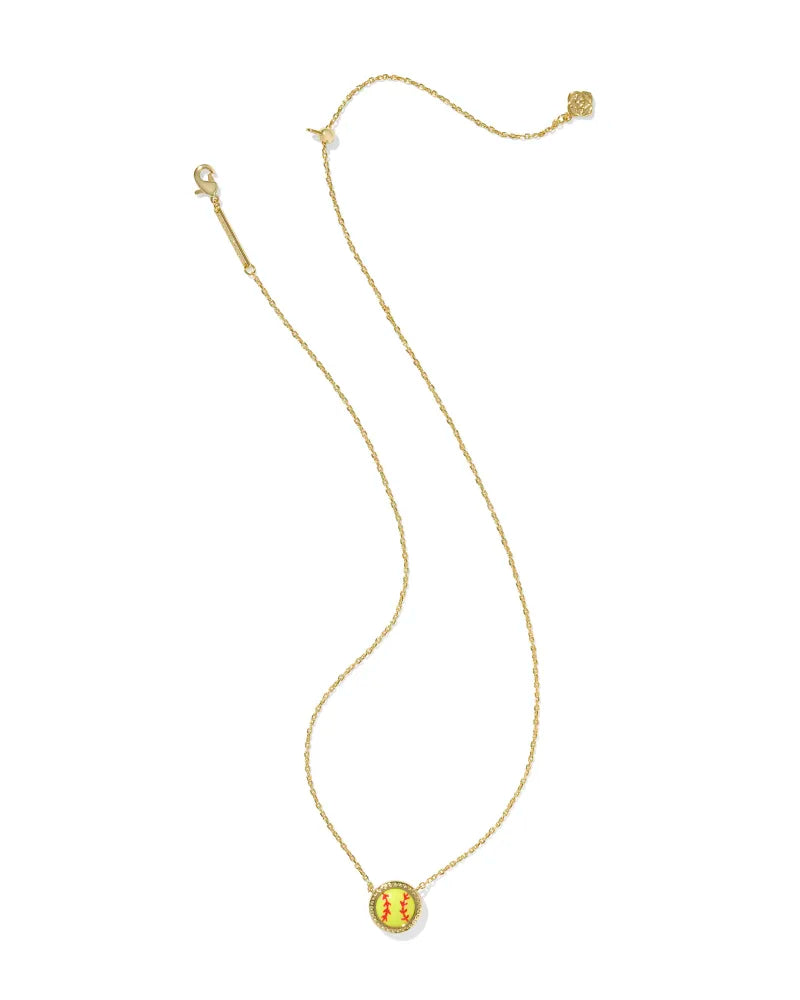 Kendra Scott Softball Gold Short Pendant Necklace in Chartreuse Magnesite