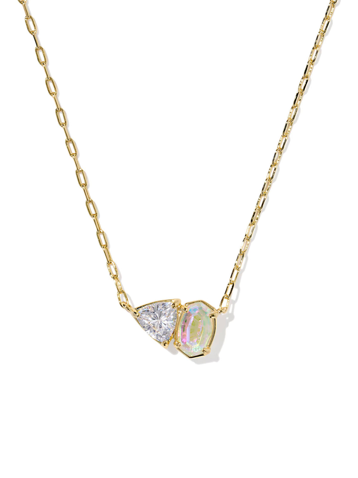 Kendra Scott Tatum Gold Short Pendant Necklace in White CZ Mix