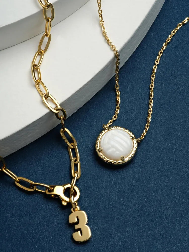 Kendra Scott Volleyball Gold Short Pendant Necklace in White Mother-of-Pearl