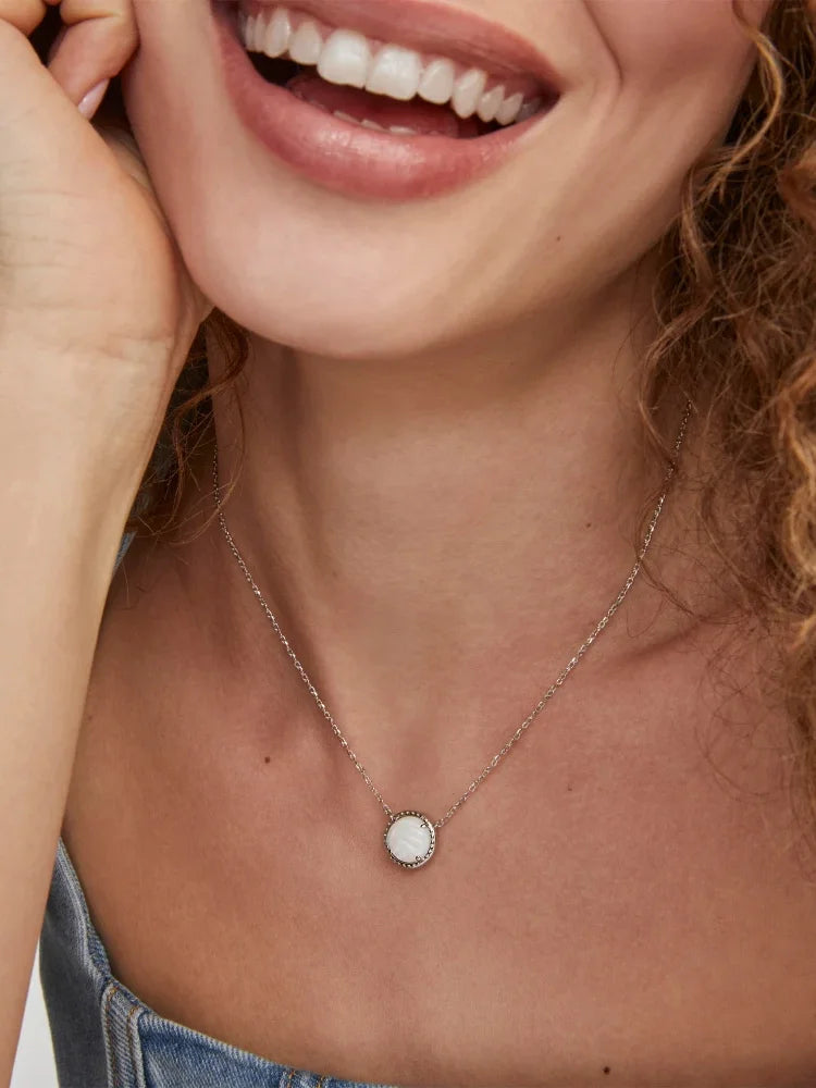 Kendra Scott Volleyball Silver Short Pendant Necklace in White Mother-of-Pearl