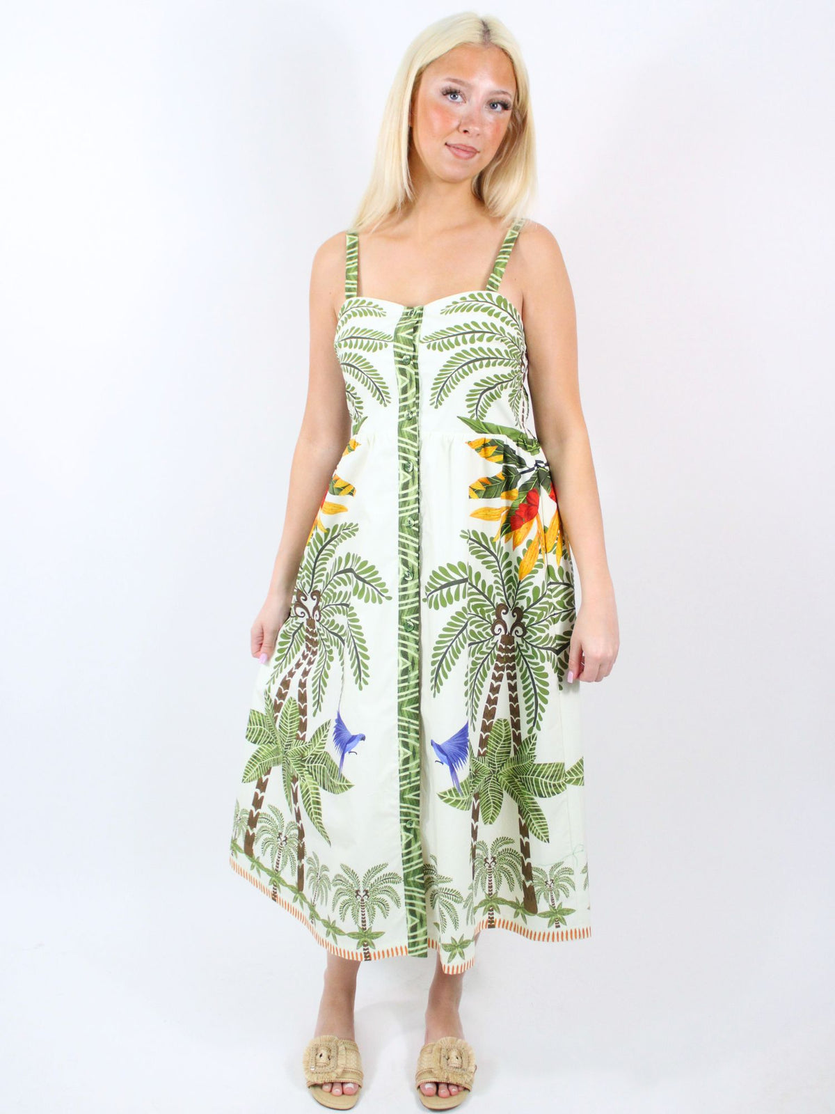 Kennedy Printed Short Sleeve Midi Dress Early Morning Forest
