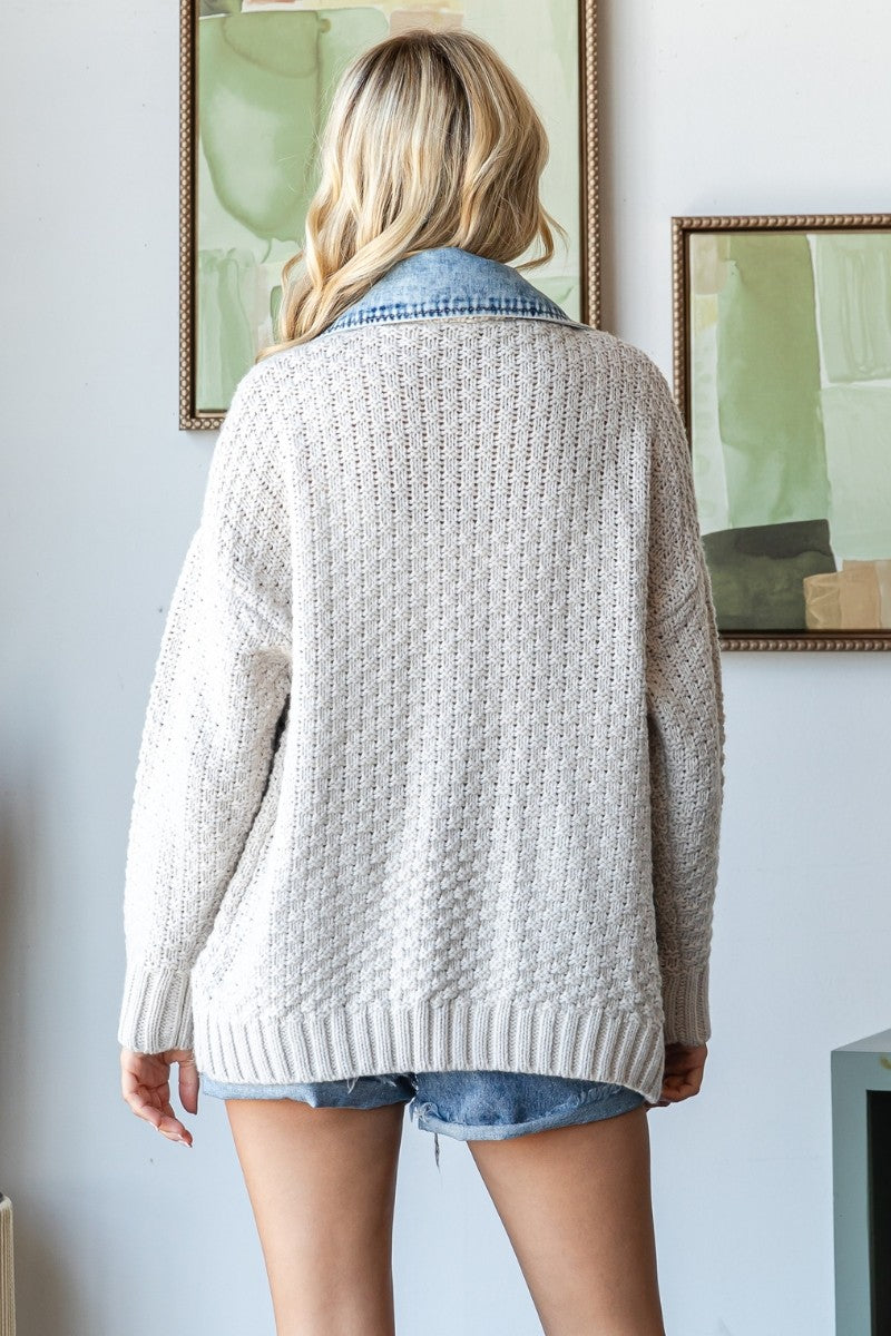 Fireside Knit & Denim Jacket cream denim 