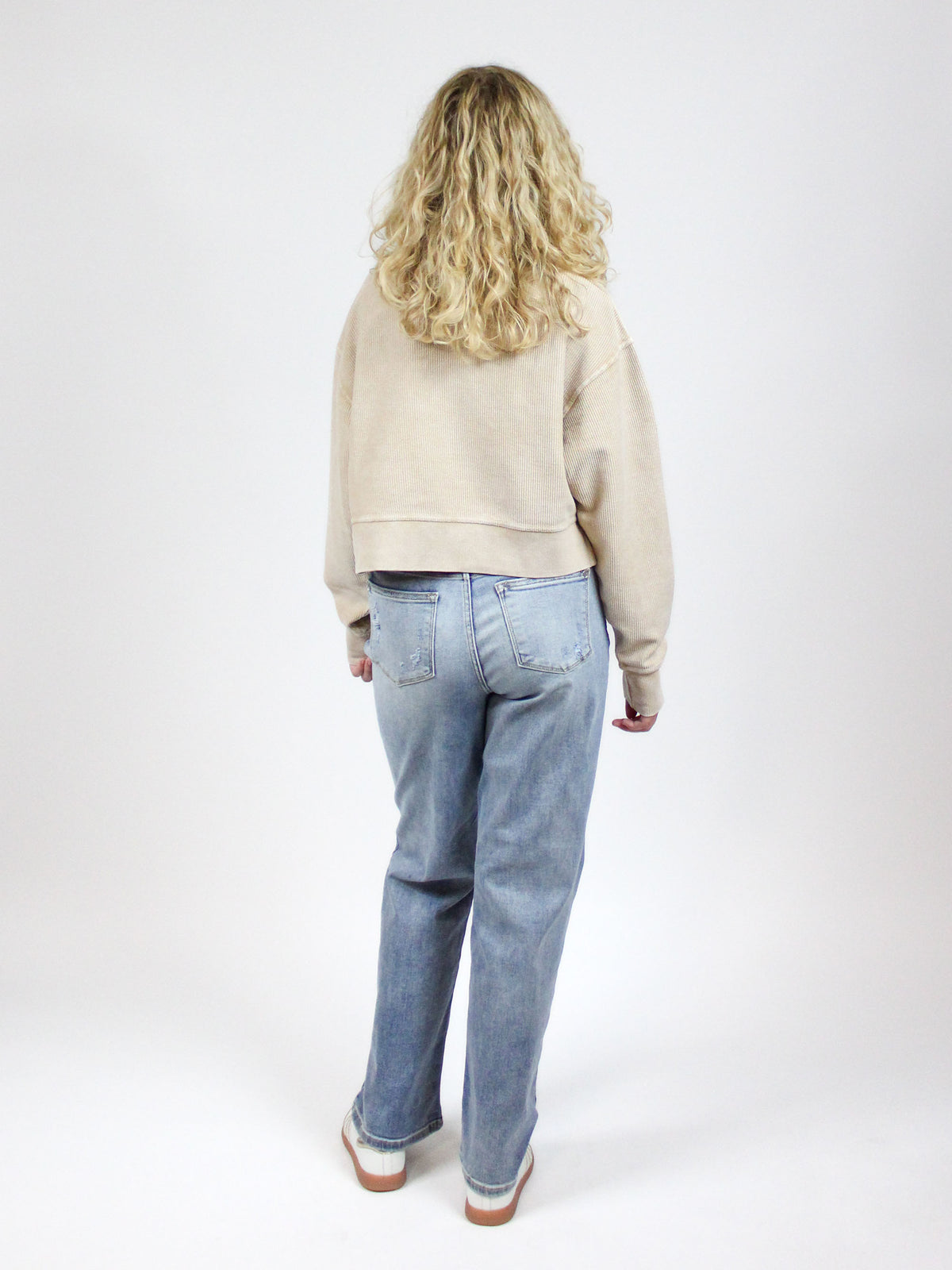 knoxville corded boxy pullover in latte-back