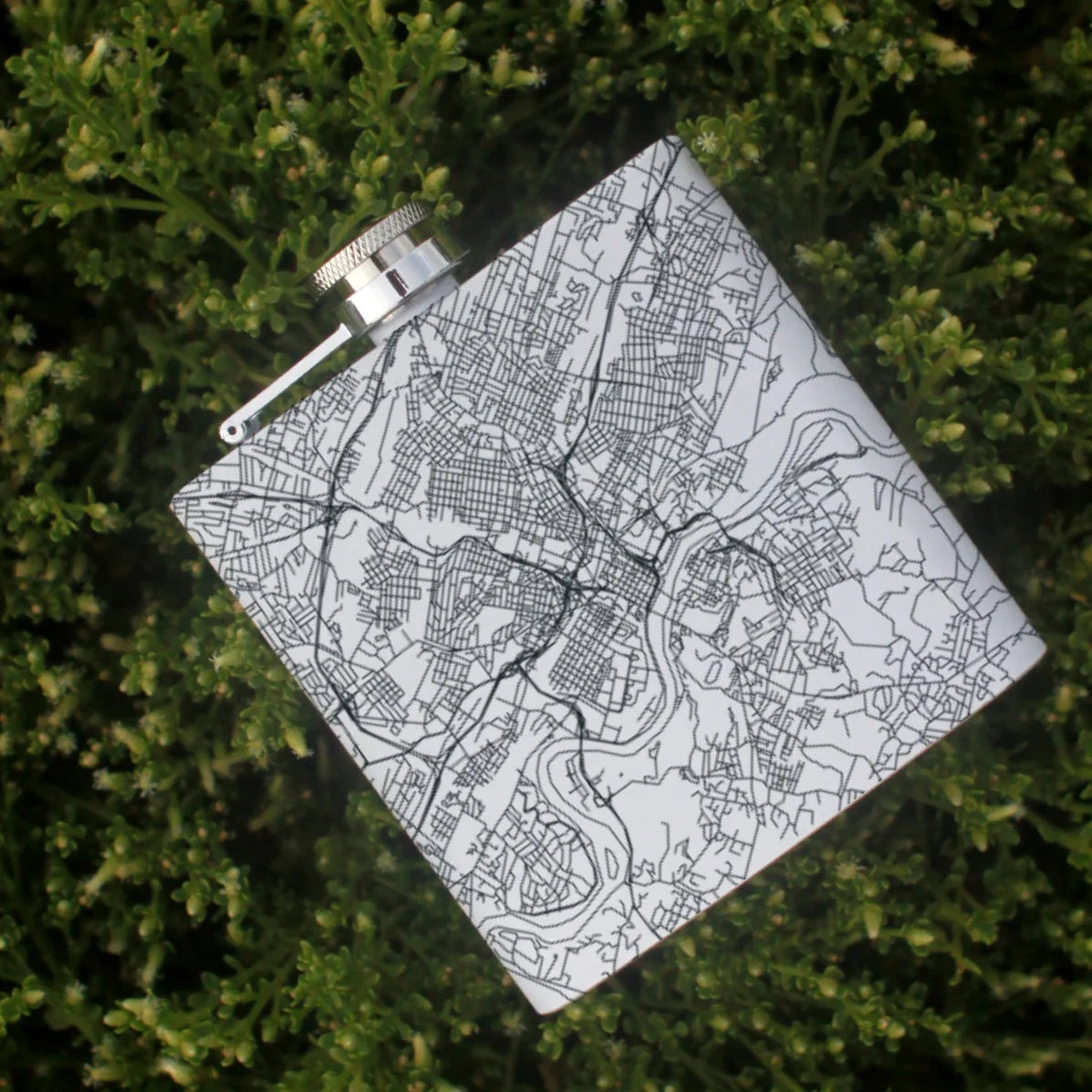 Knoxville Tennessee Engraved Map Hip Flask White
